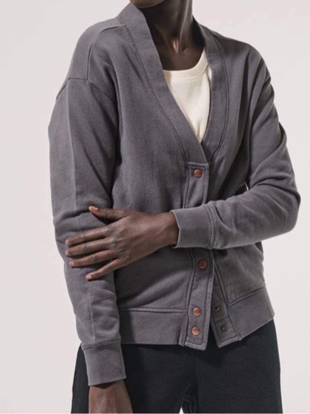 Pact Grey Storm Essential Vintage Cardigan Snaps V-neck Jacket Size Small